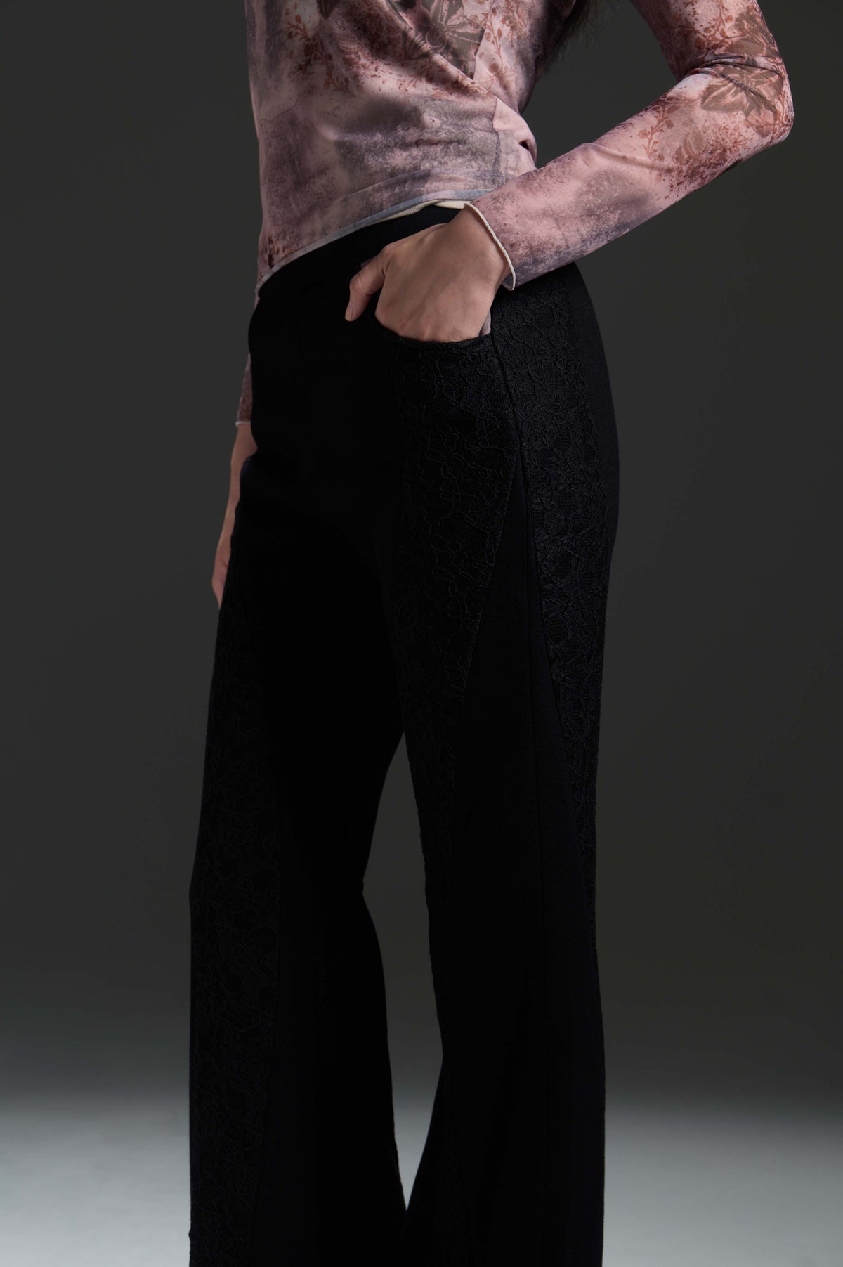 LL Wool Lace Pants - Warm Wool Printed Lace Flare Pants