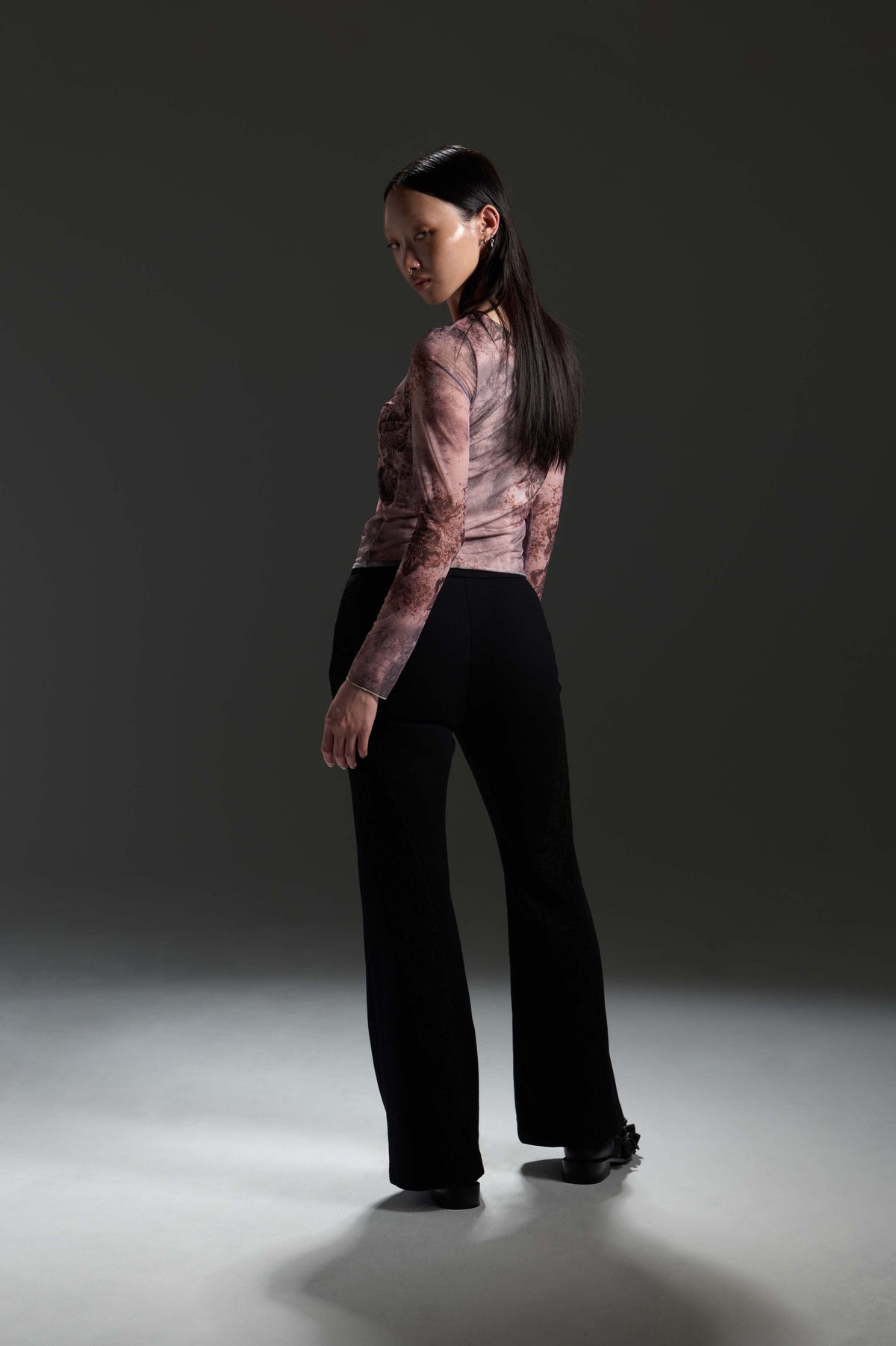 LL Wool Lace Pants - Warm Wool Printed Lace Flare Pants