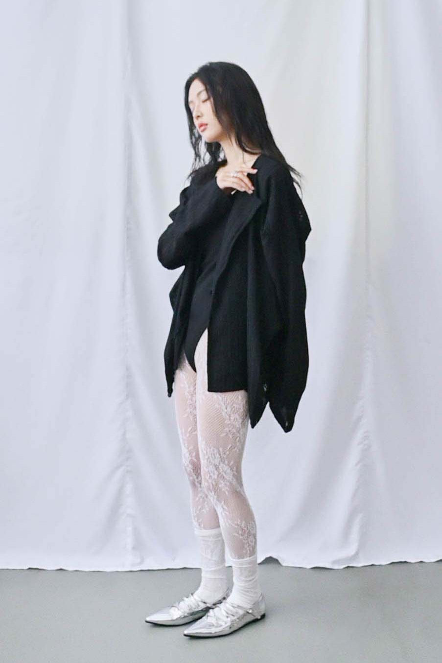 Lace draped knit cover-up