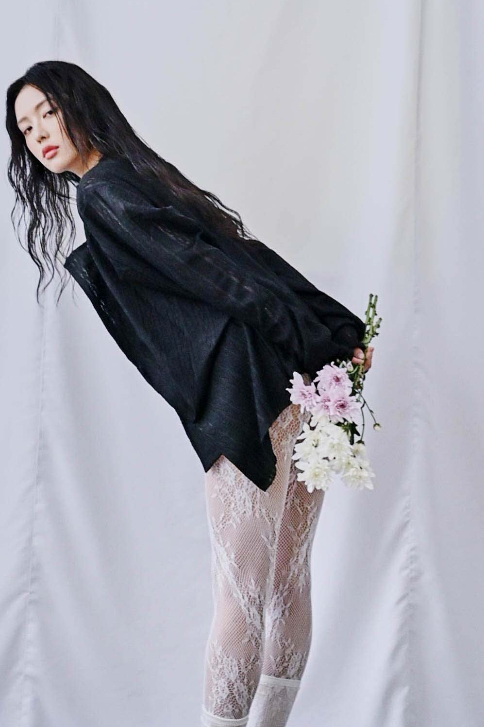 Lace draped knit cover-up