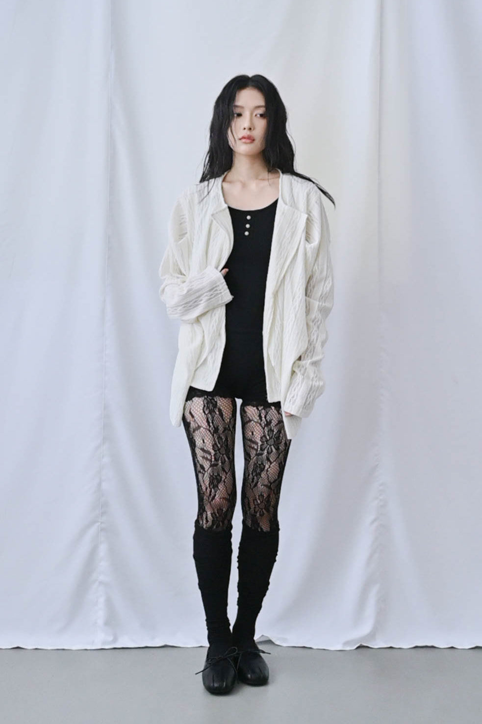 Lace draped knit cover-up