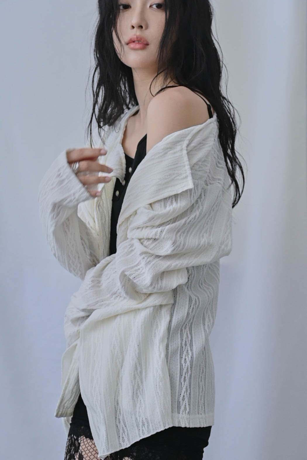 Lace draped knit cover-up