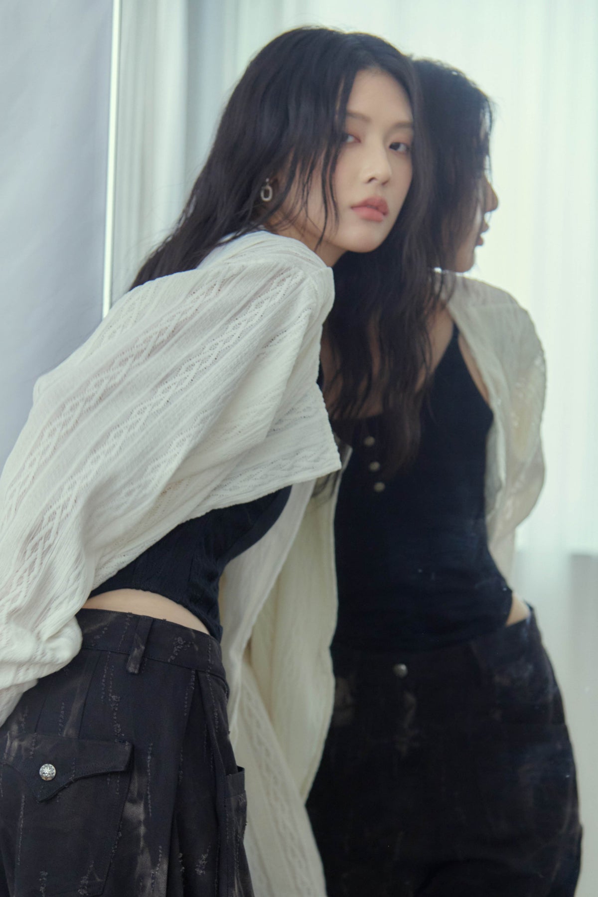 Lace draped knit cover-up